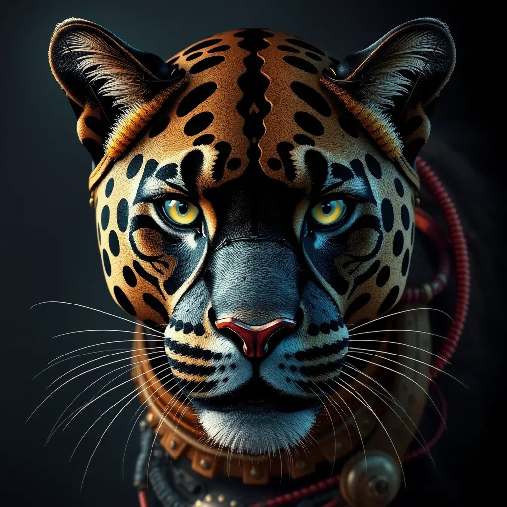 Steampunk portrait of a Panther, inspired by future technology, Highly Detailed, Steampunk