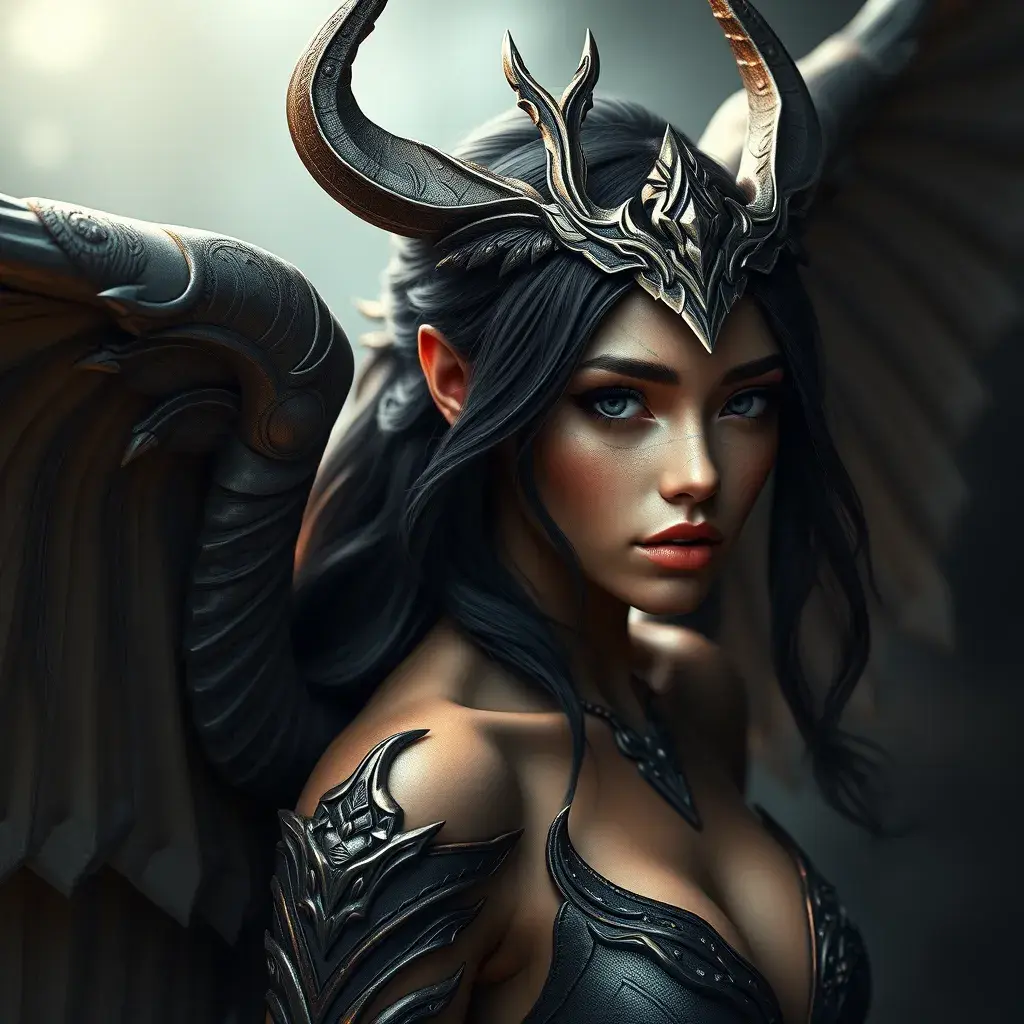 Alluring matte portrait of a beautiful Nidalee with wings, 8k, Highly Detailed, Intricate, Half Body, Realistic, Sharp Focus, Volumetric Lighting, Fantasy, Elegant by Stanley Artgerm Lau, WLOP