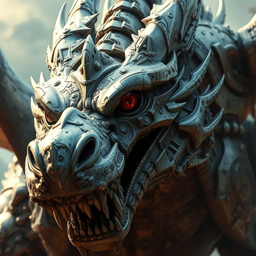 close up artistic medieval mechanical dragon monster, 4k, Highly Detailed, Hyper Detailed, Powerful, Artstation, Vintage Illustration, Digital Painting, Sharp Focus, Smooth, Concept Art by Stanley Artgerm Lau, Greg Rutkowski