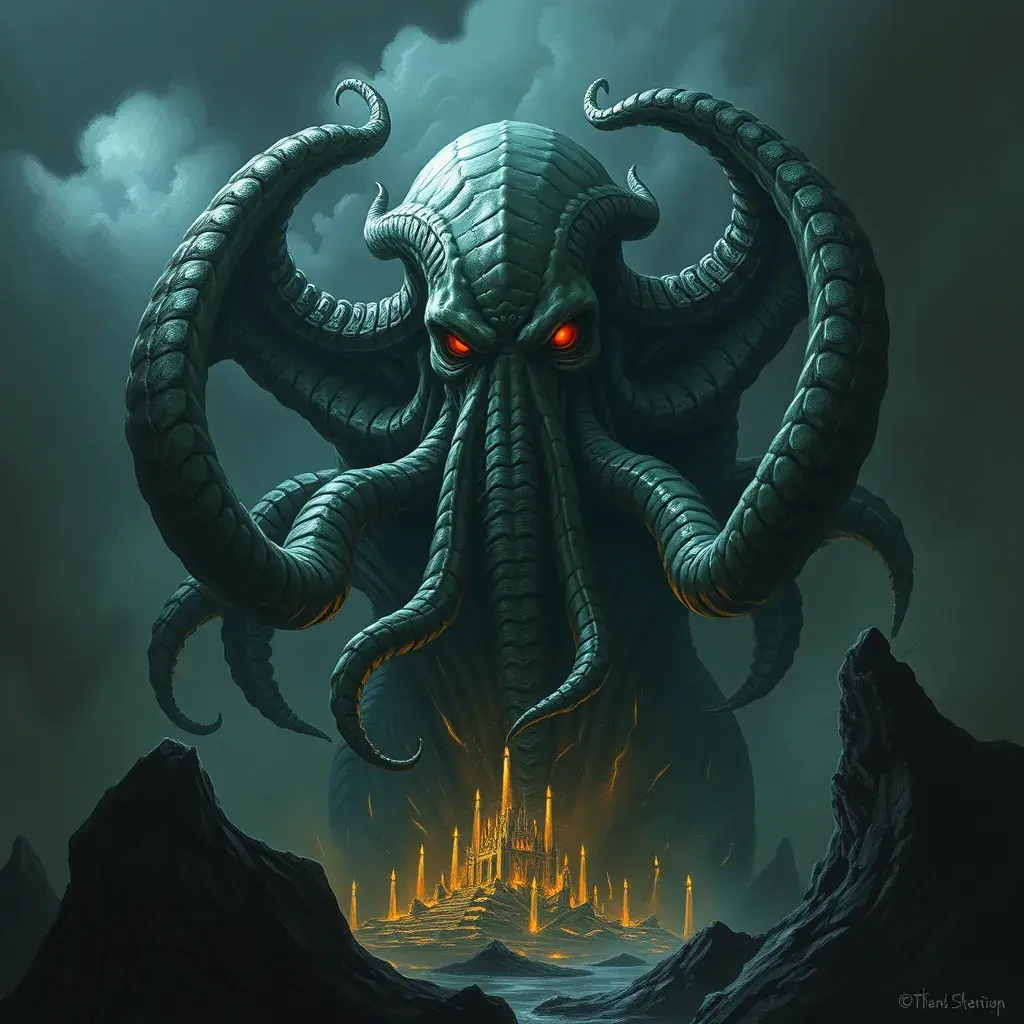 Cthulhu monster, Eldritch, Fantasy, Apocalyptic, Doom, Dreadful, Forbidding, Frightful, Harrowing, Ominous, Shocking, Terrifying, Threatening, Unnerving