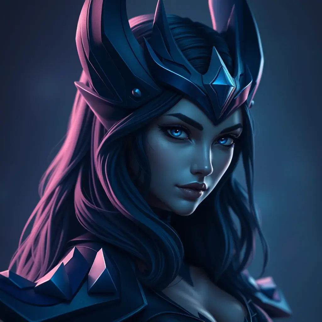 Matte portrait of the beautiful Vex from League of Legends in dark blue, Highly Detailed, Intricate, Realistic, Sharp Focus, Volumetric Lighting, Fantasy, Elegant