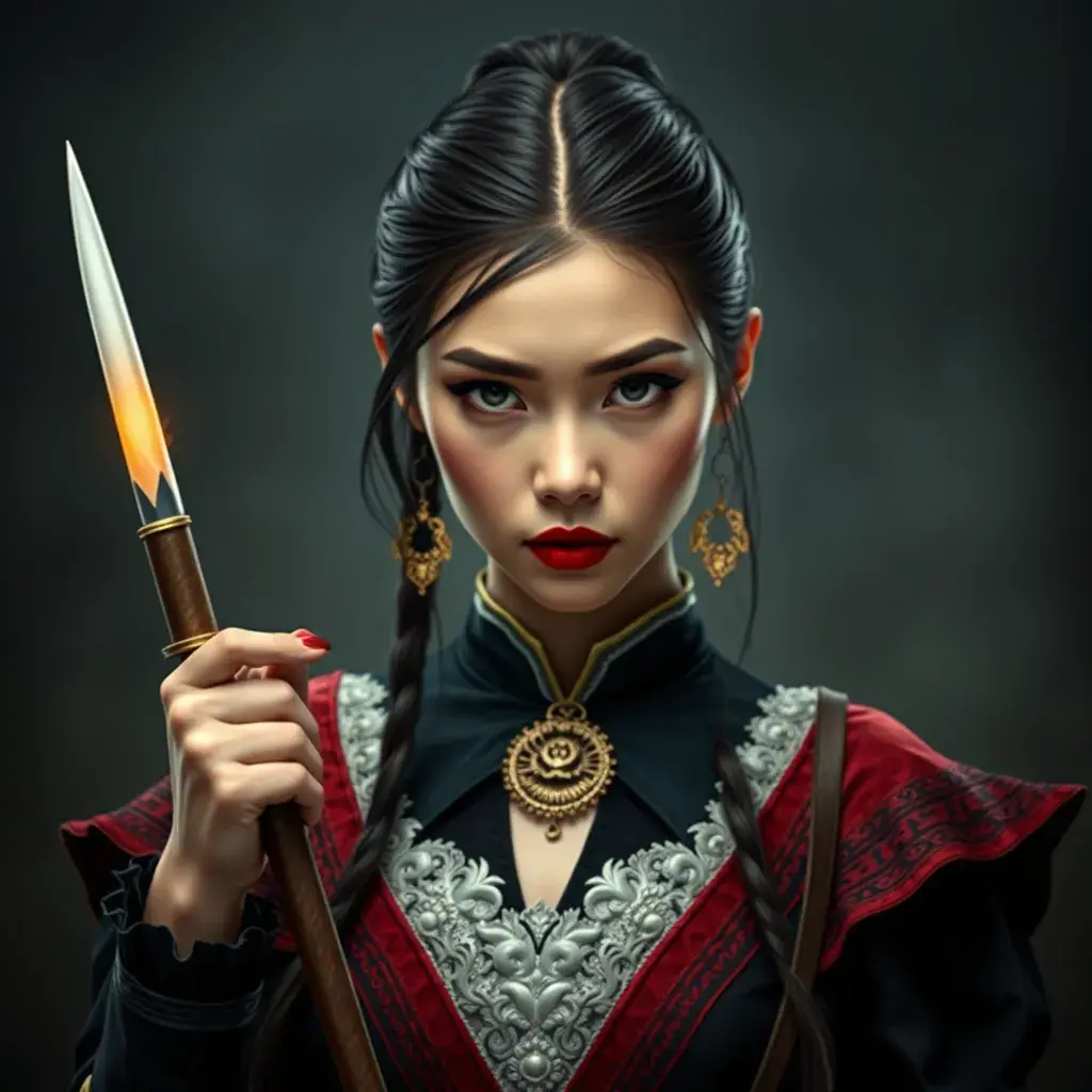 American Gothic Mulan, Gothic and Fantasy, Half Body, Portrait, Threatening