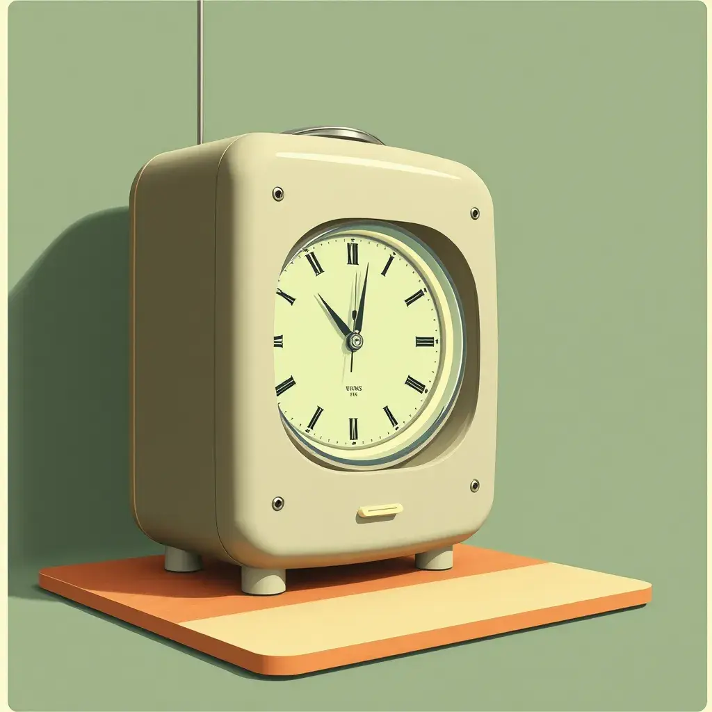 A Time Machine designed by Dieter Rams. stunning industrial design. Natural colors, mid century modern design, Vintage Illustration, Retro-Futurism, Vector Art by Stanley Artgerm Lau
