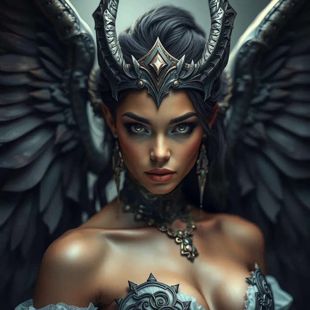 Alluring matte portrait of a beautiful Nidalee with wings, Highly Detailed, Intricate, Half Body, Realistic, Sharp Focus, Volumetric Lighting, Fantasy, Elegant by Stefan Kostic