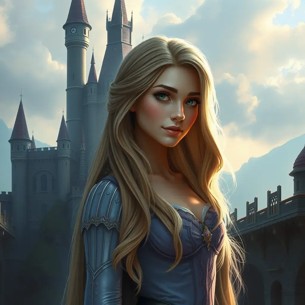 Rapunzel inside a castle, Ultra Detailed, Half Body, Beautiful, Matte Painting, Sharp Focus, Portrait, Fantasy