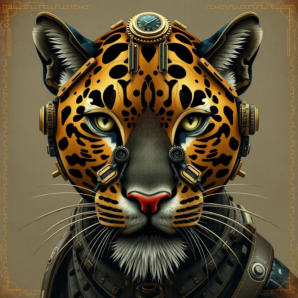 Steampunk portrait of a Panther, inspired by future technology, Highly Detailed, Steampunk