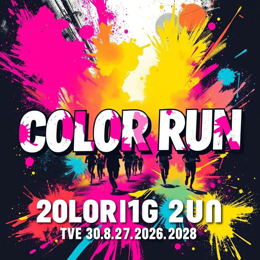 poster graphic for a color run event. Graffiti feel in a vector style, Poster