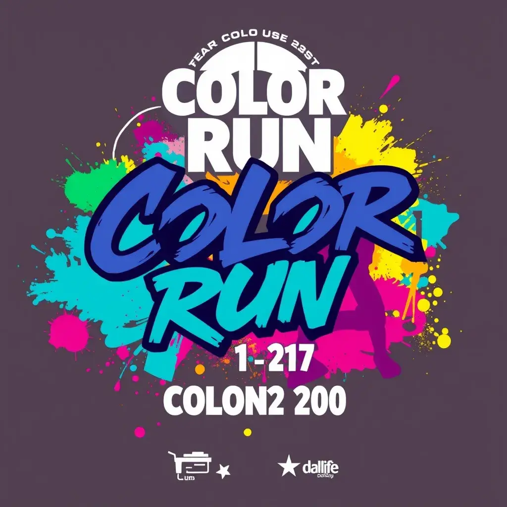 poster graphic for a color run event. Graffiti feel in a vector style, Poster