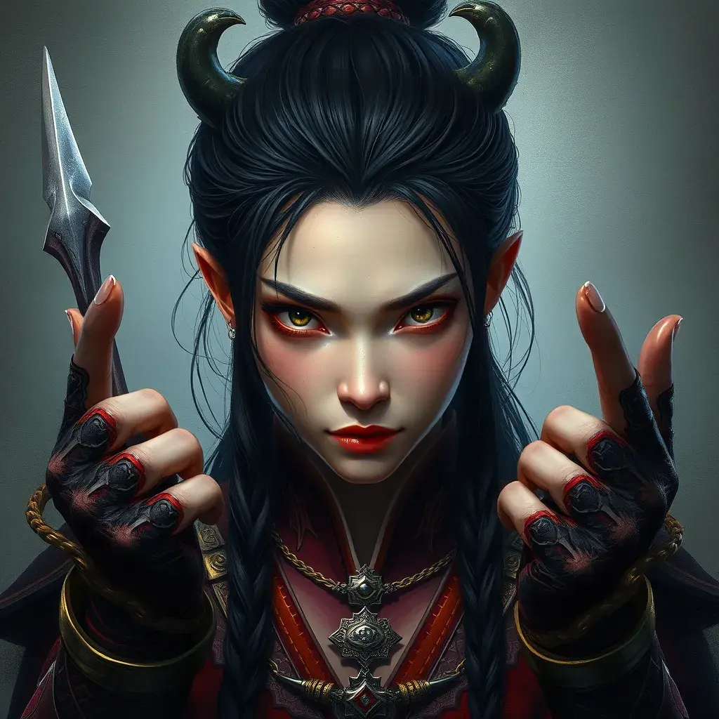 Mulan, Intricate Artwork, Intricate Details, Half Body, Beautiful, Matte Painting, Sharp Focus, Portrait, Fantasy, Threatening by Stefan Kostic