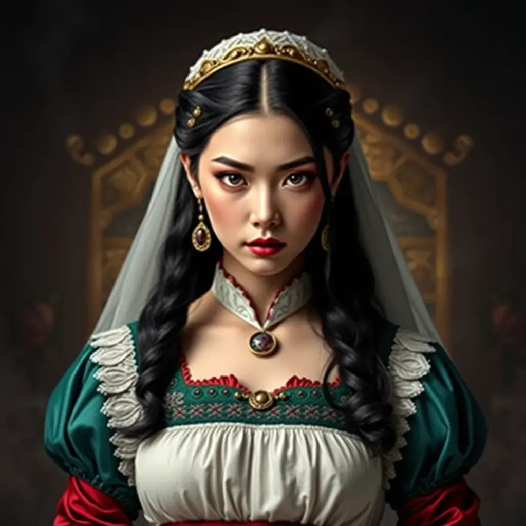 American Gothic Mulan, Gothic and Fantasy, Half Body, Portrait, Threatening