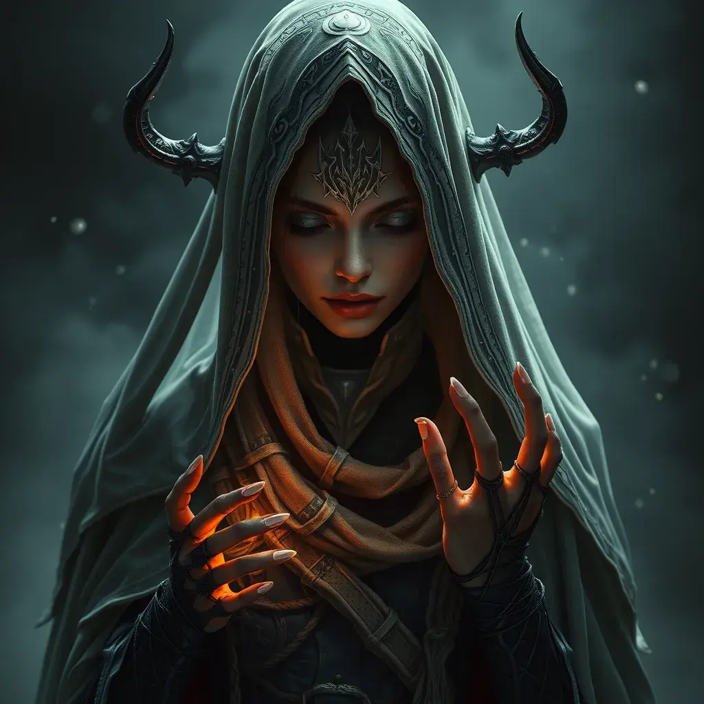 Veiled female necromancer, Gothic and Fantasy, Elden Ring, Photo Realistic, Dynamic Lighting by Stanley Artgerm Lau