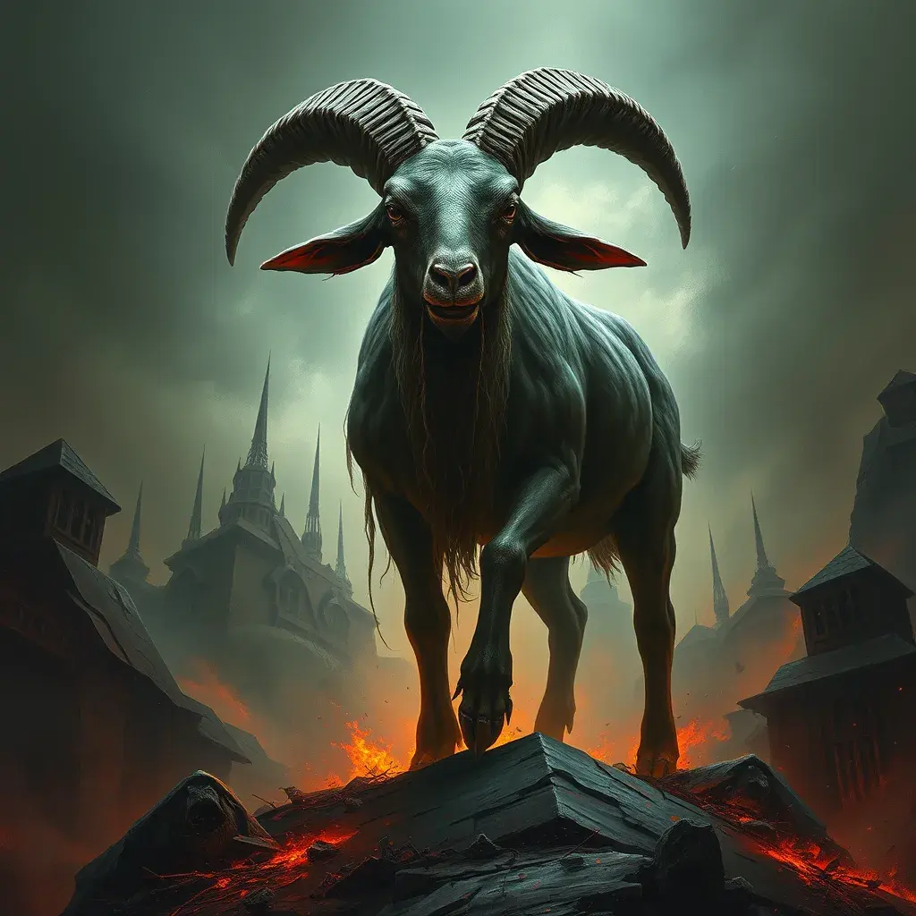 Cthulhu goat, Eldritch, Fantasy, Apocalyptic, Doom, Dreadful, Forbidding, Frightful, Harrowing, Ominous, Shocking, Terrifying, Threatening, Unnerving by Stefan Kostic