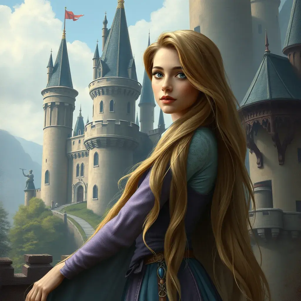 Rapunzel inside a castle, Ultra Detailed, Half Body, Beautiful, Matte Painting, Sharp Focus, Portrait, Fantasy