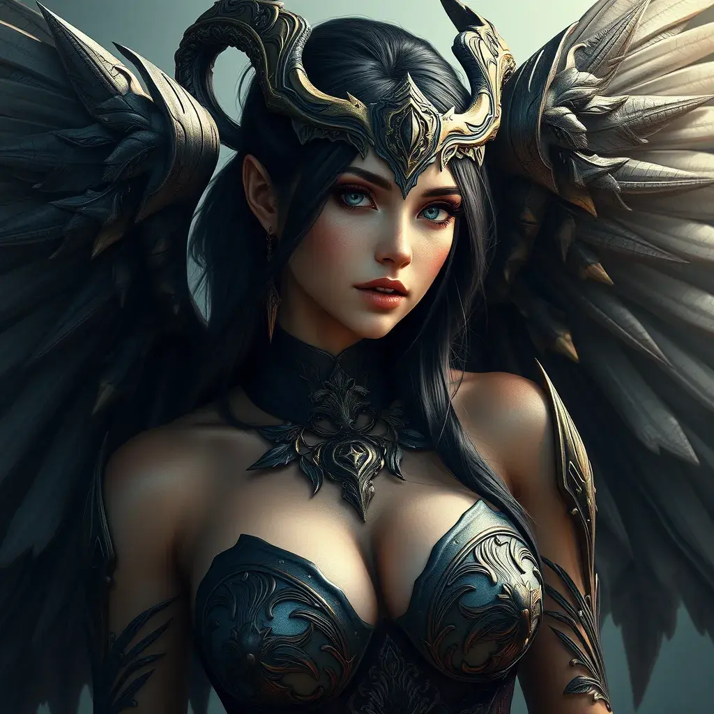 Alluring matte portrait of a beautiful Nidalee with wings, Highly Detailed, Intricate, Half Body, Realistic, Sharp Focus, Volumetric Lighting, Fantasy, Elegant by Stanley Artgerm Lau