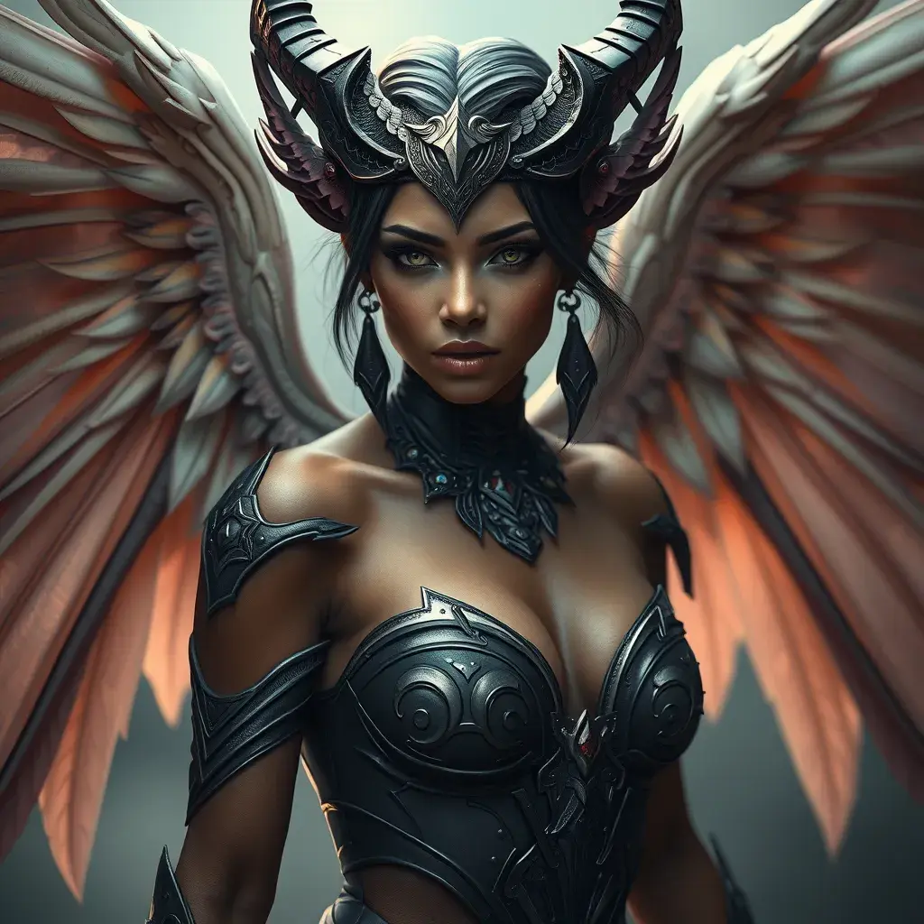 Alluring matte portrait of a beautiful Nidalee with wings, Highly Detailed, Intricate, Half Body, Realistic, Sharp Focus, Volumetric Lighting, Fantasy, Elegant by Stefan Kostic