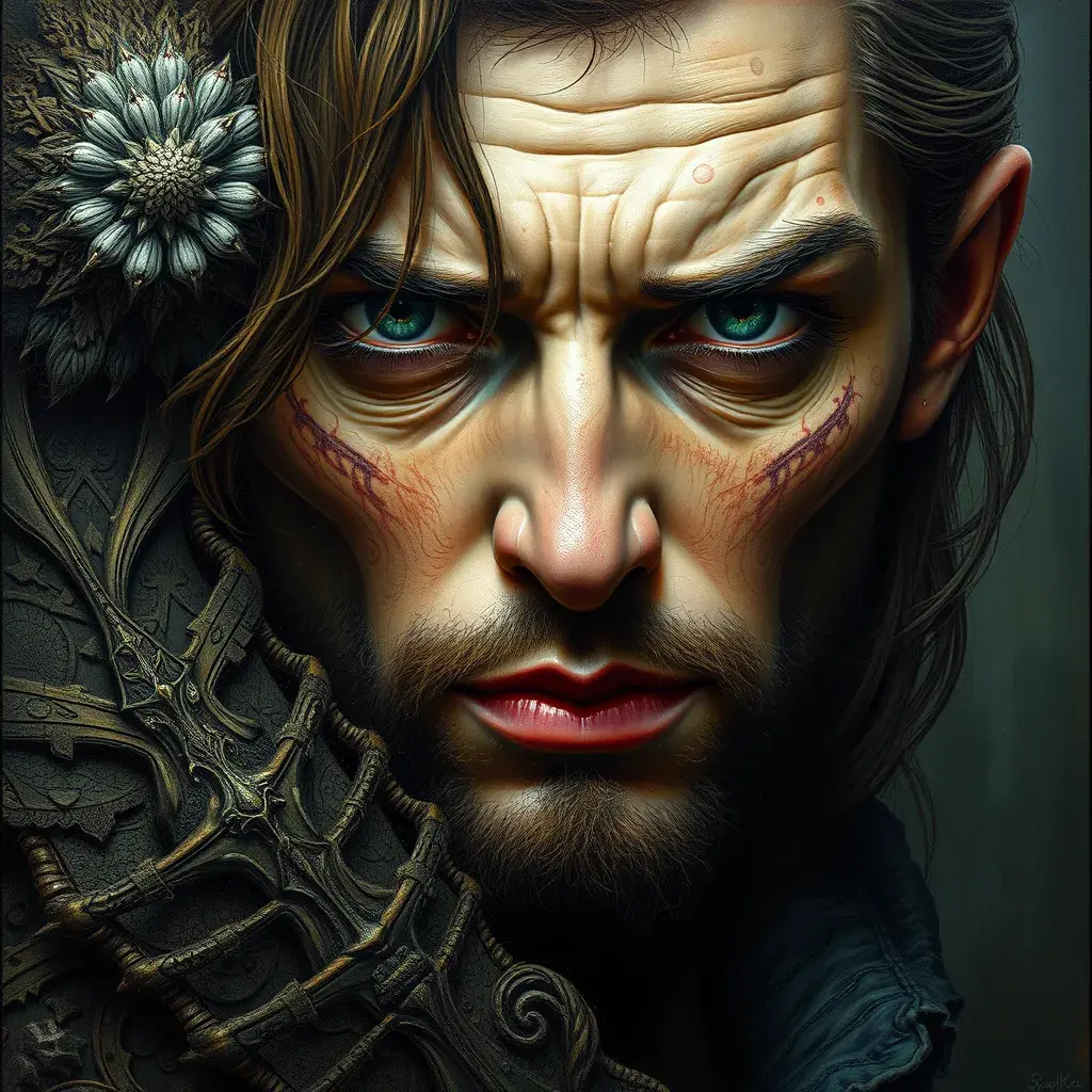 Charlie Chapman, Intricate Artwork, Intricate Details, Half Body, Beautiful, Matte Painting, Sharp Focus, Portrait, Fantasy, Threatening by Stefan Kostic