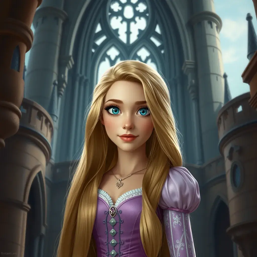 Matte portrait of Disney's Rapunzel inside a castle, Ultra Detailed, Half Body, Beautiful, Matte Painting, Sharp Focus, Portrait, Fantasy by Stanley Artgerm Lau