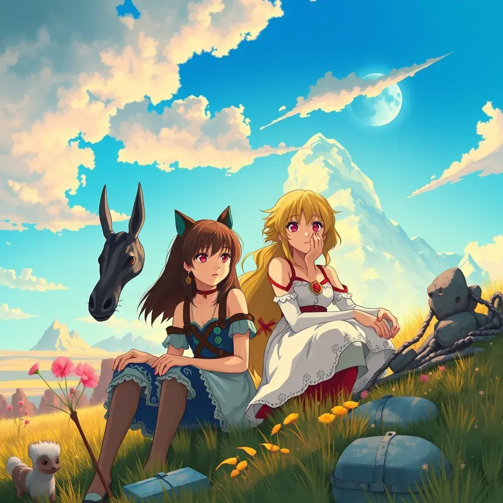 princess nausicaa and princess mononoke, Highly Detailed, Beautiful, Digital Painting, Anime, Fantasy by Studio Ghibli