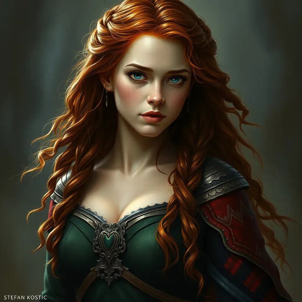 Merida of DunBroch, Ultra Detailed, Half Body, Beautiful, Matte Painting, Sharp Focus, Portrait, Fantasy by Stefan Kostic