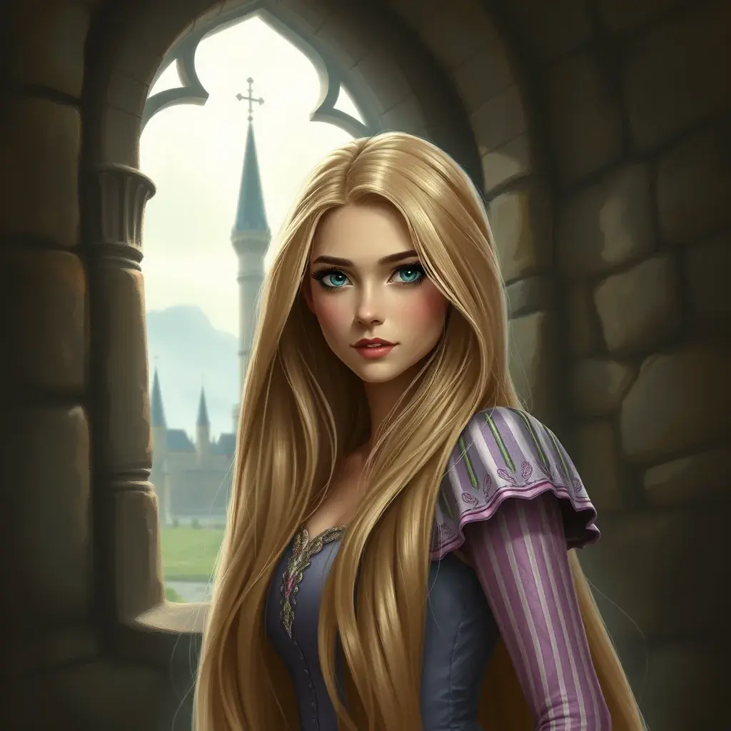 Matte portrait of Rapunzel inside a castle, Ultra Detailed, Half Body, Beautiful, Matte Painting, Sharp Focus, Portrait, Fantasy by Stanley Artgerm Lau