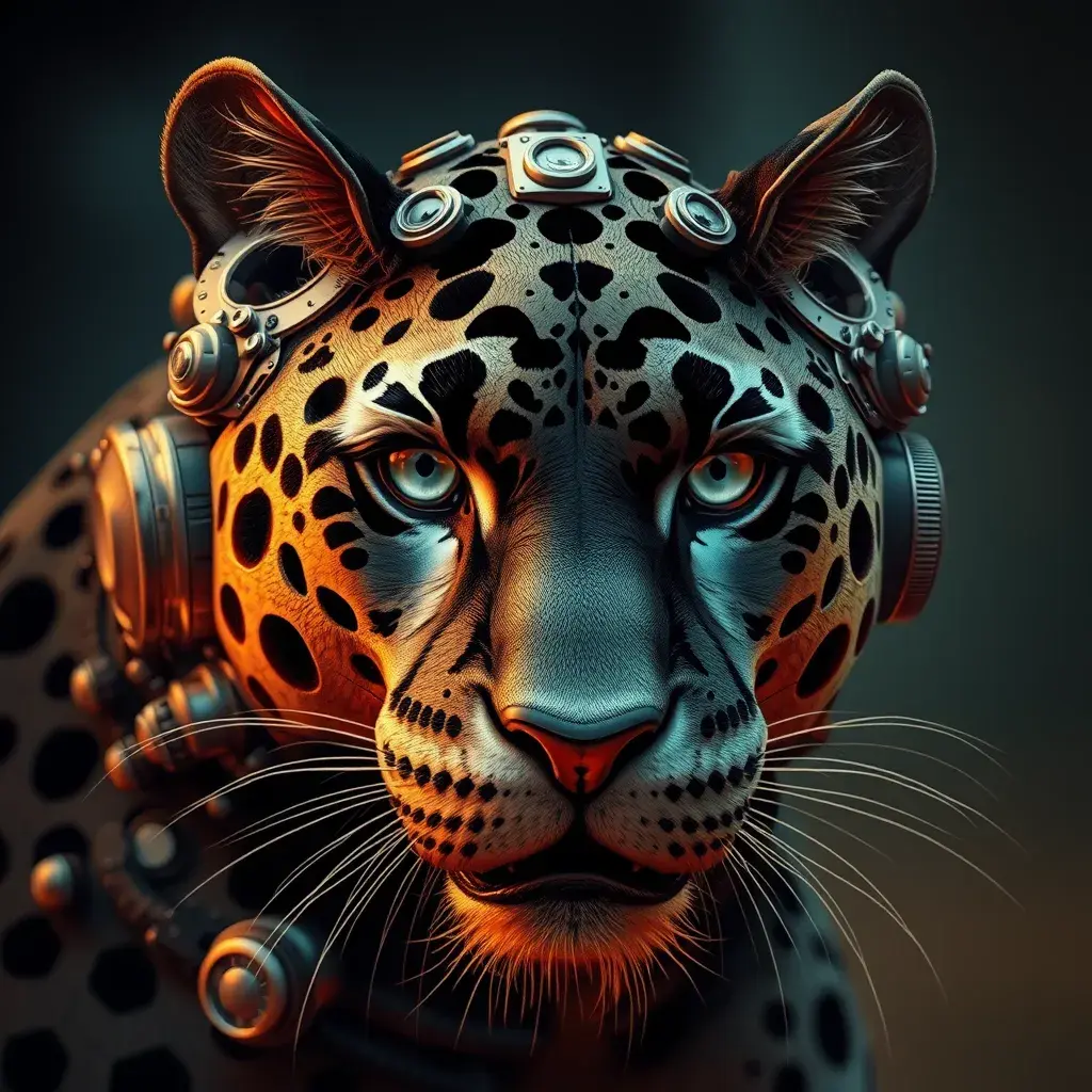 Steampunk portrait of a Panther, inspired by future technology, Highly Detailed, Steampunk