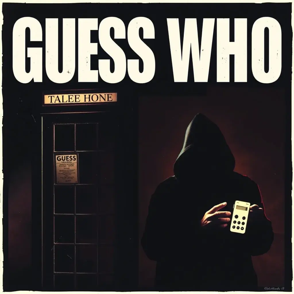 Movie poster featuring montage of a dark phonebox, a shadowy figure whose face cannot be seen, playing the game guess who, Poster