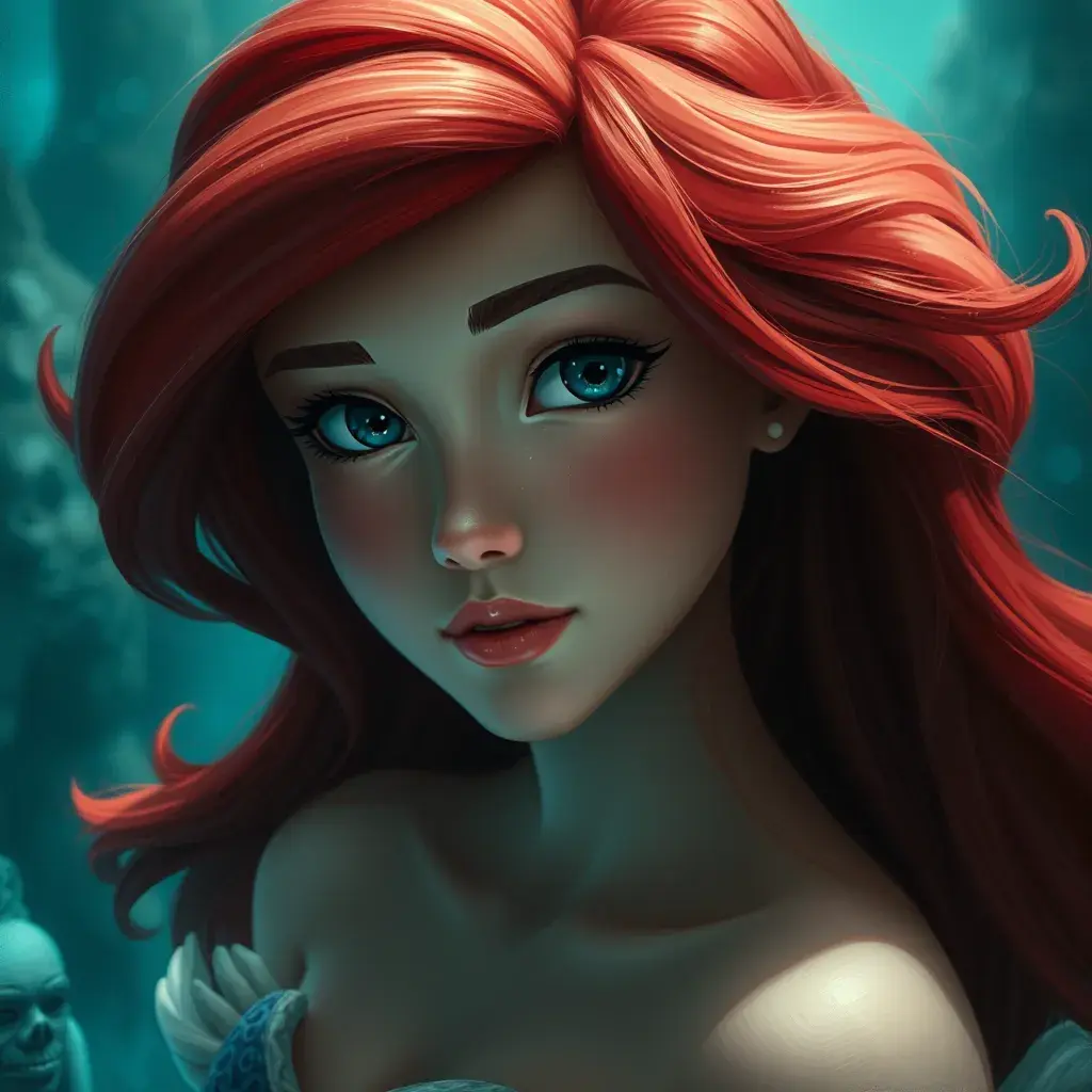Matte portrait of Disney's Ariel in the under water city of Atlantis, Ultra Detailed, Half Body, Beautiful, Matte Painting, Sharp Focus, Portrait, Fantasy by Stefan Kostic