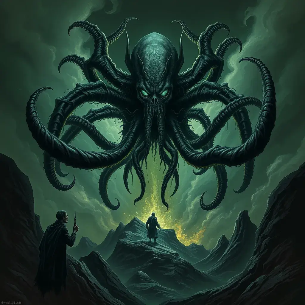 Cthulhu monster, Eldritch, Fantasy, Apocalyptic, Doom, Dreadful, Forbidding, Frightful, Harrowing, Ominous, Shocking, Terrifying, Threatening, Unnerving