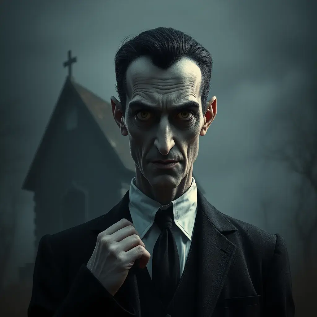 American Gothic Gomez Addams, Gothic and Fantasy, Half Body, Portrait, Threatening by Stefan Kostic