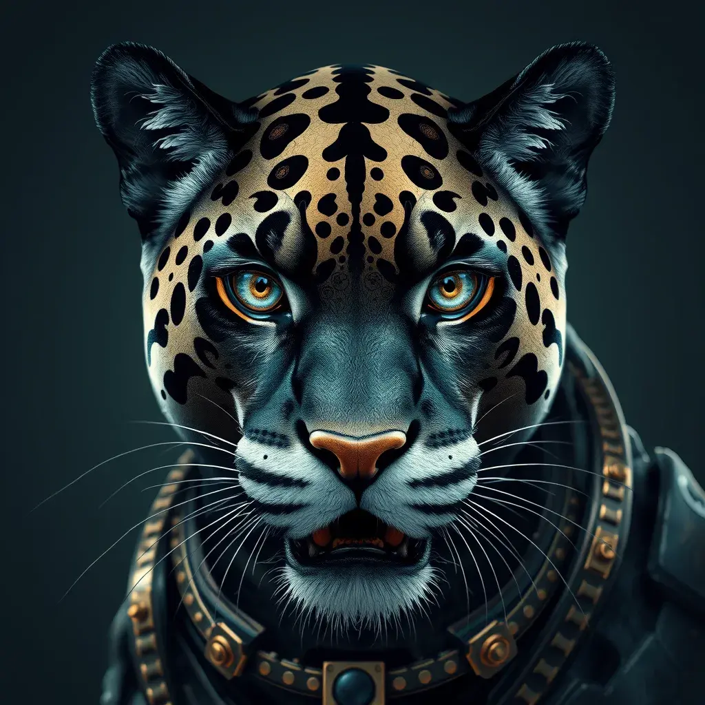 Steampunk portrait of a Panther, inspired by future technology, Highly Detailed, Steampunk