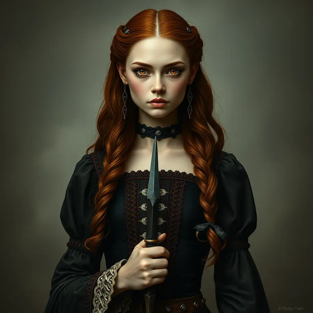American Gothic Merida of DunBroch, Gothic and Fantasy, Half Body, Portrait, Threatening