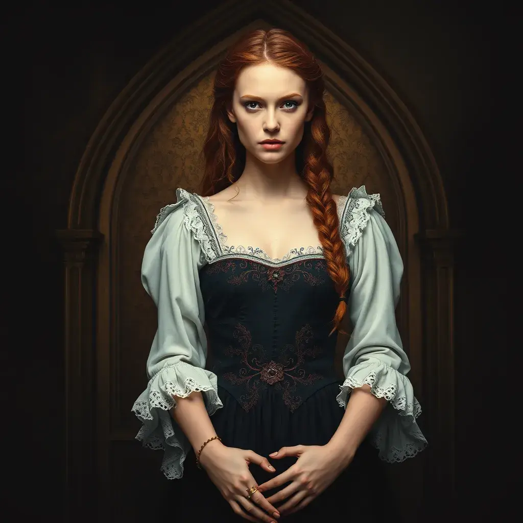 American Gothic Merida of DunBroch, Gothic and Fantasy, Half Body, Portrait, Threatening