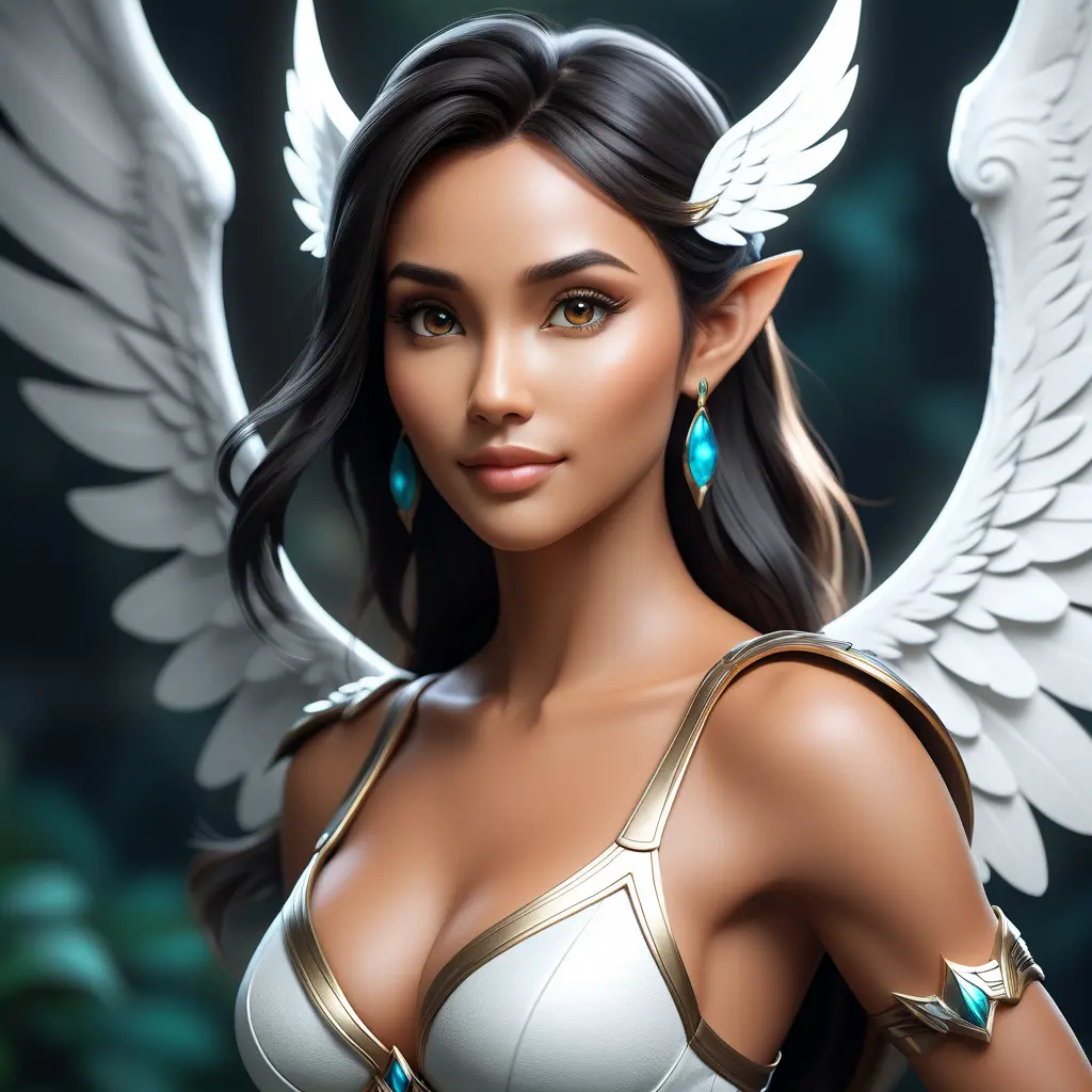 Alluring matte portrait of a beautiful Nidalee with wings, 8k, Highly Detailed, Intricate, Half Body, Realistic, Sharp Focus, Volumetric Lighting, Fantasy, Elegant by Stanley Artgerm Lau, WLOP