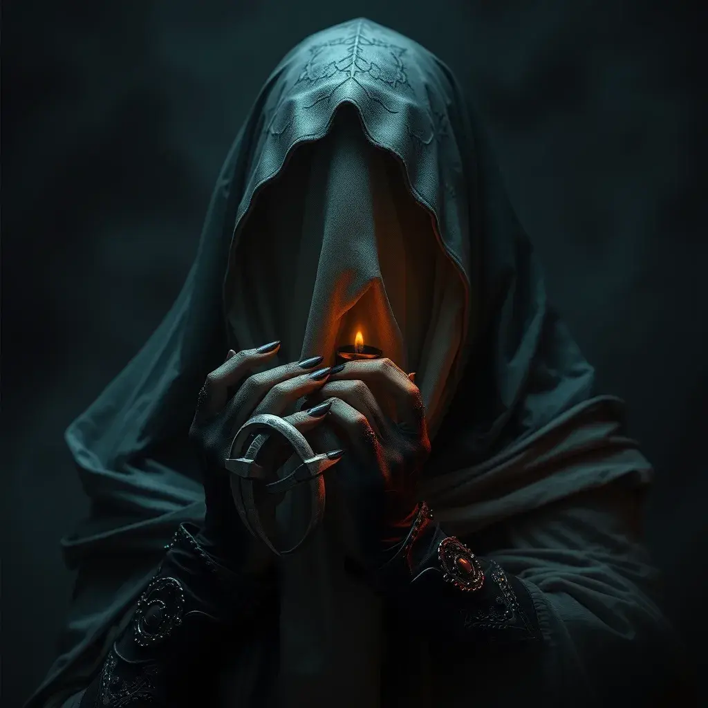 Veiled female necromancer, Gothic and Fantasy, Elden Ring, Photo Realistic, Dynamic Lighting