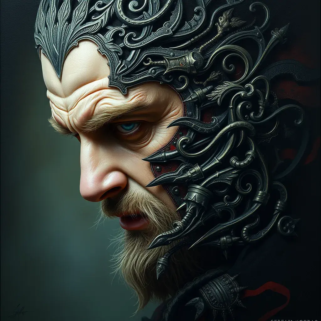 Charlie Chapman, Intricate Artwork, Intricate Details, Half Body, Beautiful, Matte Painting, Sharp Focus, Portrait, Fantasy, Threatening by Stefan Kostic