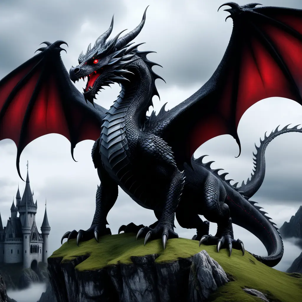 Dragon with red eyes, Gothic and Fantasy, Matte Painting