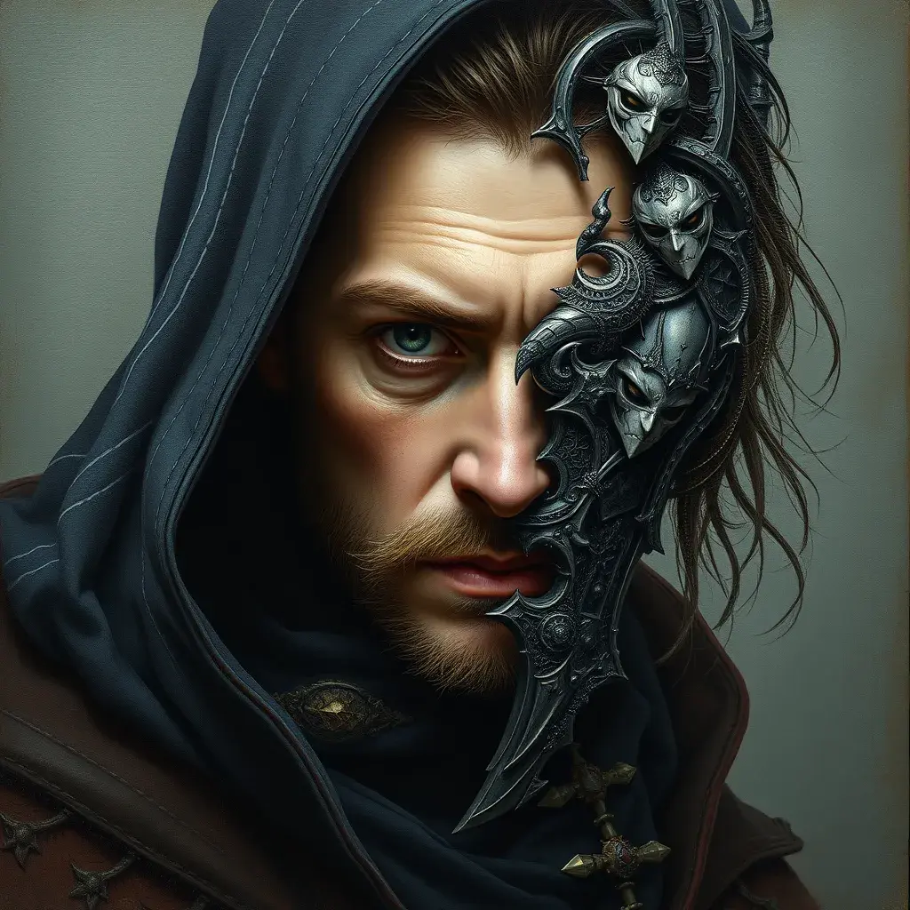 Charlie Chapman, Intricate Artwork, Intricate Details, Half Body, Beautiful, Matte Painting, Sharp Focus, Portrait, Fantasy, Threatening by Stefan Kostic