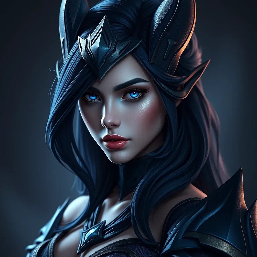 Matte portrait of the beautiful Vex from League of Legends in dark blue, Highly Detailed, Intricate, Realistic, Sharp Focus, Volumetric Lighting, Fantasy, Elegant