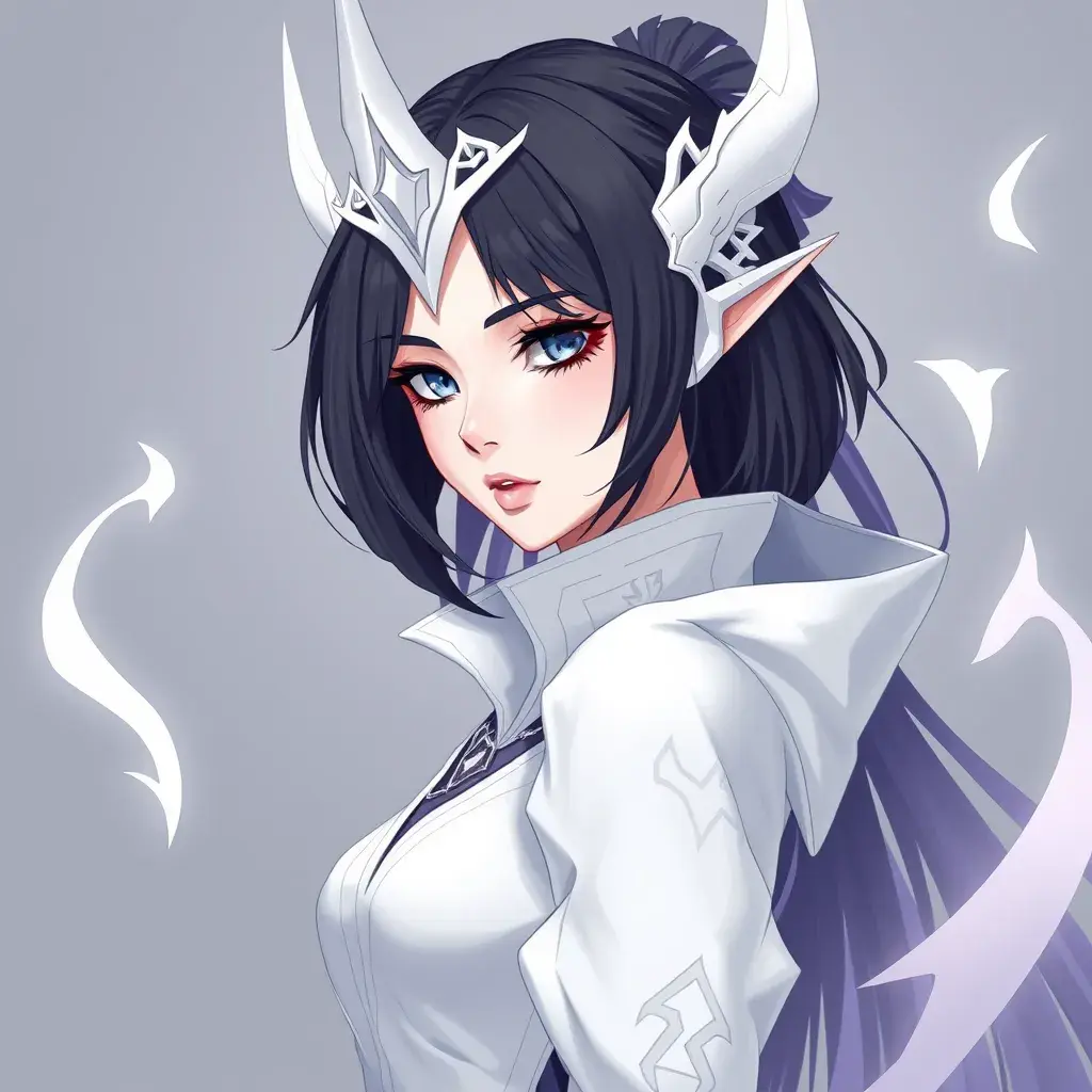 Matte portrait of a mysterious Fiora from League of Legends in white, Intricate, Half Body, Sharp Focus, Anime, Elegant