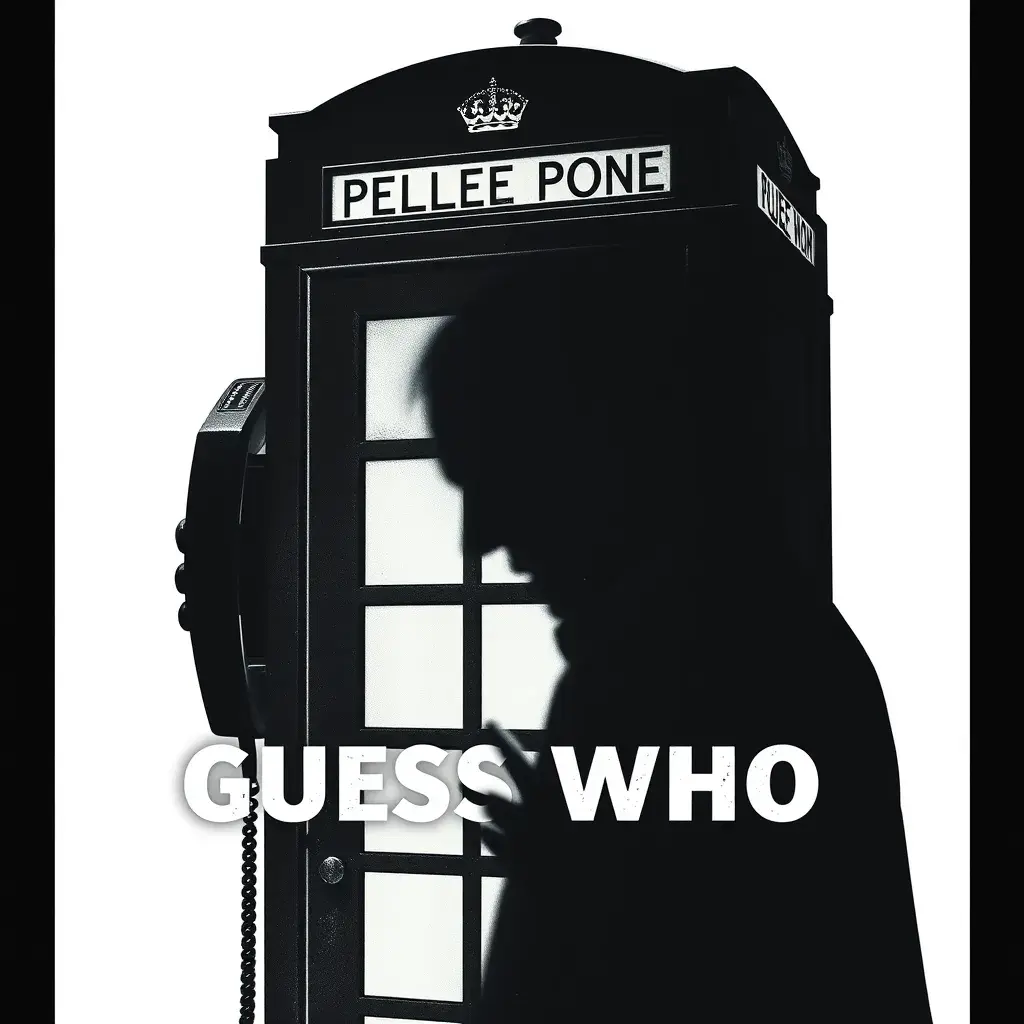 Movie poster featuring montage of a dark phonebox, a shadowy figure whose face cannot be seen, playing the game guess who, Poster