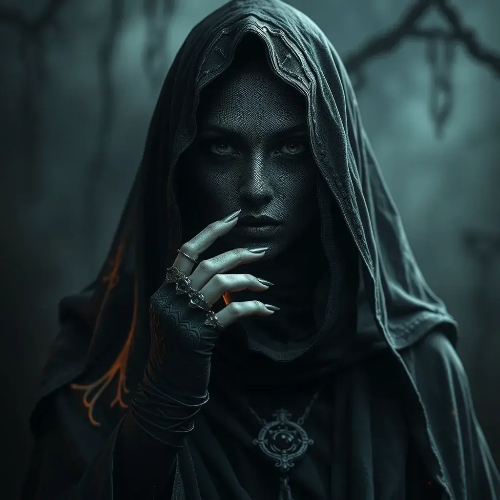 Veiled female necromancer, Gothic and Fantasy, Elden Ring, Photo Realistic, Dynamic Lighting