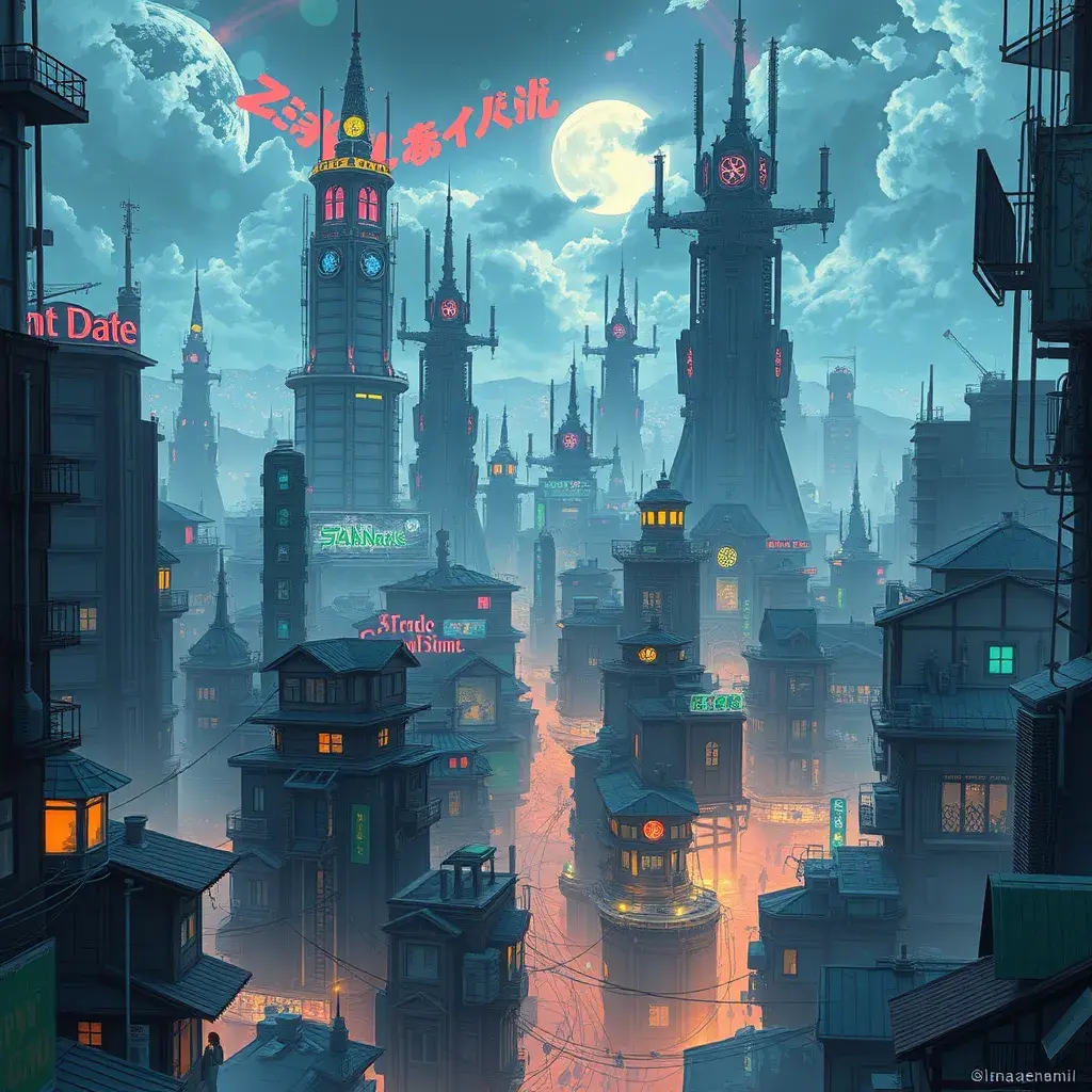 A fantasy cyberpunk city, Highly Detailed, Intricate Artwork, Comic, Photo Realistic by Alena Aenami, Studio Ghibli