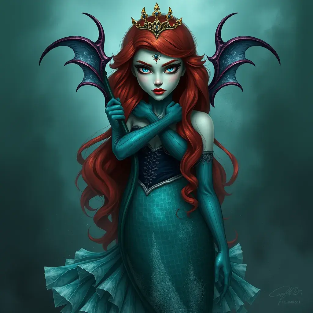 American Gothic Ariel the mermad, Gothic and Fantasy, Half Body, Portrait, Threatening