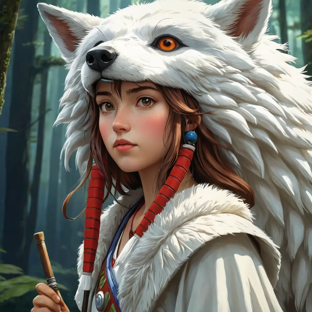 portrait of princess mononoke, Highly Detailed, Beautiful, Digital Painting, Anime, Fantasy by Studio Ghibli