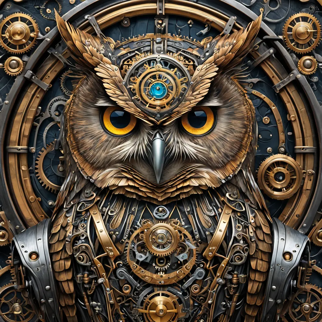 Steampunk portrait of a Owl, inspired by future technology, Highly Detailed, Steampunk