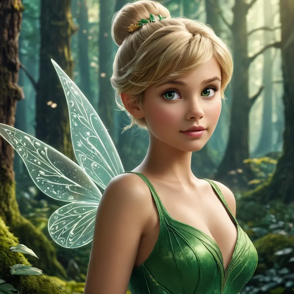 Tinker Bell in a magical forest, Half Body, Beautiful, Matte Painting, Sharp Focus, Fantasy