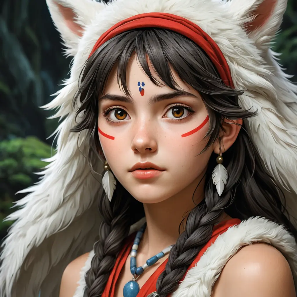 portrait of princess mononoke, Highly Detailed, Beautiful, Digital Painting, Anime, Fantasy by Studio Ghibli