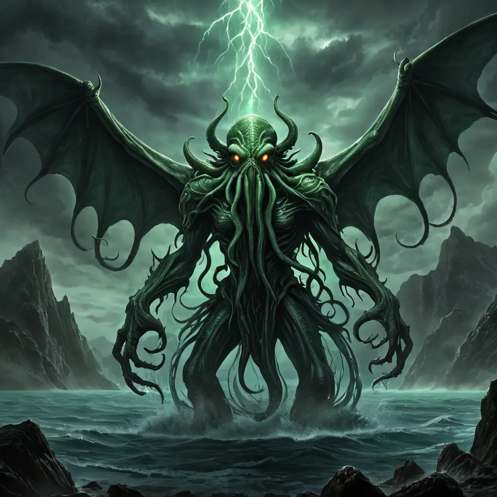 Cthulhu monster, Eldritch, Fantasy, Apocalyptic, Doom, Dreadful, Forbidding, Frightful, Harrowing, Ominous, Shocking, Terrifying, Threatening, Unnerving