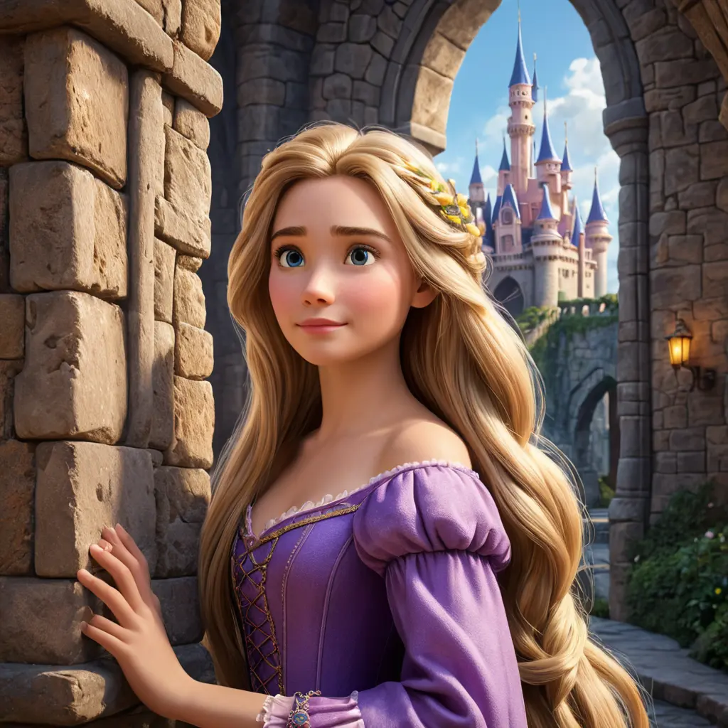 Matte portrait of Disney's Rapunzel inside a castle, Ultra Detailed, Half Body, Beautiful, Matte Painting, Sharp Focus, Portrait, Fantasy