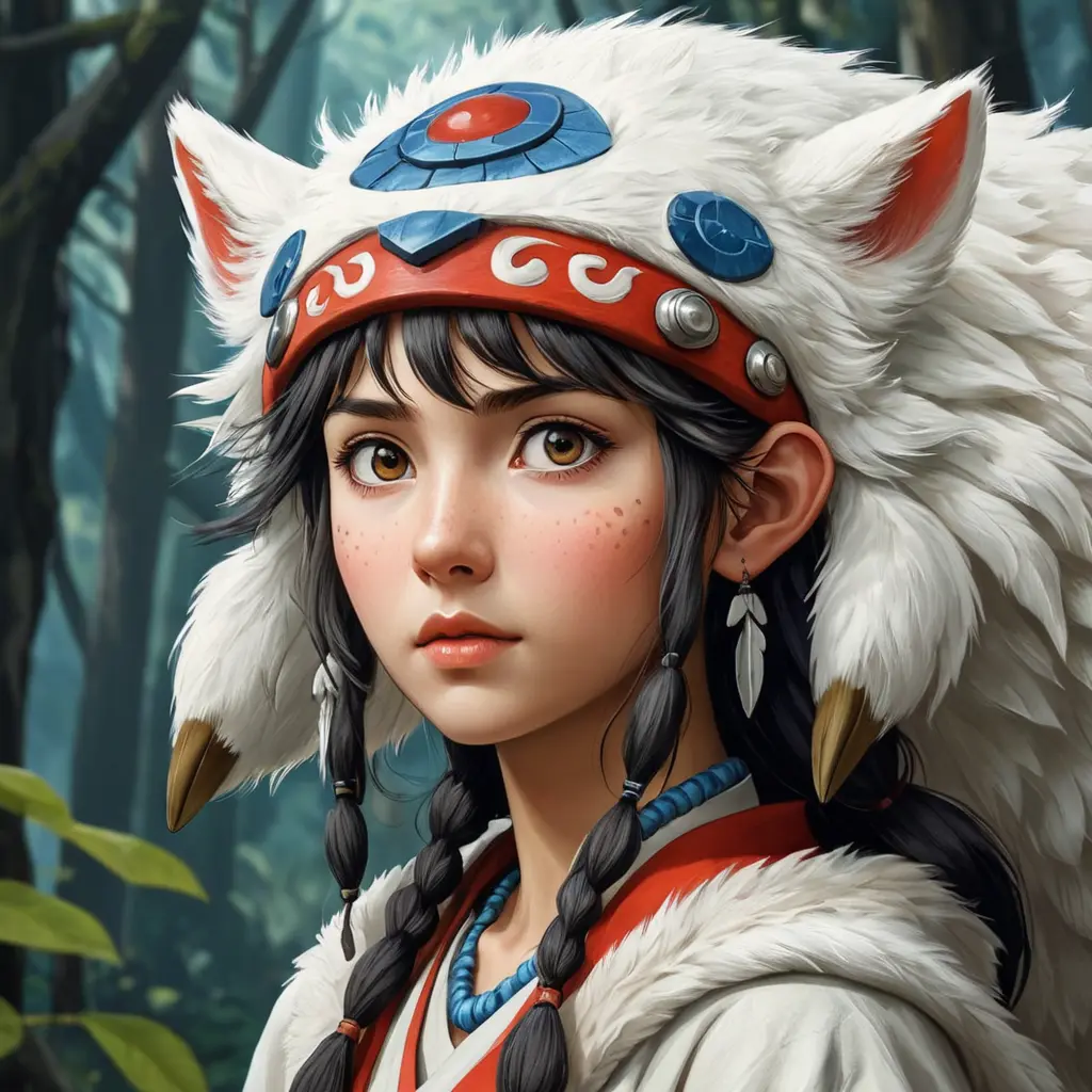 portrait of princess mononoke, Highly Detailed, Beautiful, Digital Painting, Anime, Fantasy by Studio Ghibli